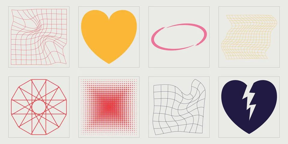 Collection of Y2K elements. Big collection of abstract graphic geometric symbols 스톡 일러스트