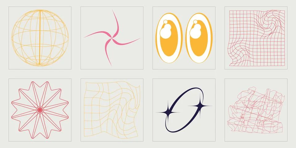 Collection of Y2K elements. Big collection of abstract graphic geometric symbols Illustrazione stock