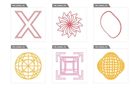 Collection of Y2K elements. Brutalism star and flower shapes. Flat minimalist Illustrazione stock