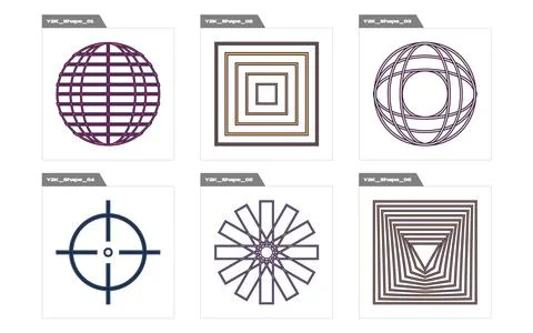 Collection of Y2K elements. Brutalism star and flower shapes. Objects in y2k イラスト素材