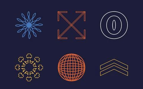 Collection of Y2K elements. Brutalism star and flower shapes. Flat minimalist Stock Illustration