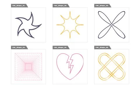 Collection of Y2K elements. Brutalism star and flower shapes. Objects in y2k Stock Illustration