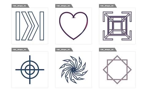 Collection of Y2K elements. Brutalism star and flower shapes. Objects in y2k イラスト素材