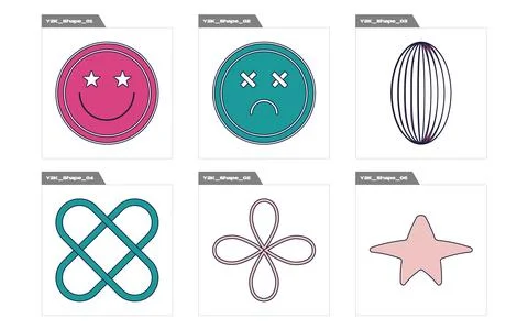 Collection of Y2K elements. Brutalism star and flower shapes. Elements for イラスト素材