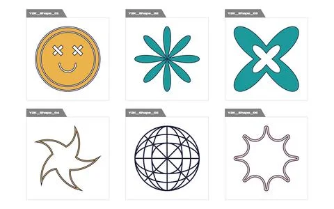 Collection of Y2K elements. Brutalism star and flower shapes. Elements for Stock Illustration