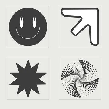 Collection of Y2K elements. Brutalism star and flower shapes. Cyberpunk elements 스톡 일러스트