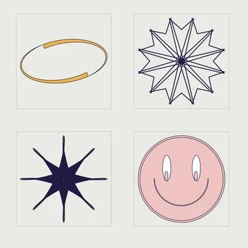 Collection of Y2K elements. Brutalism star and flower shapes. Templates for Stock Illustration