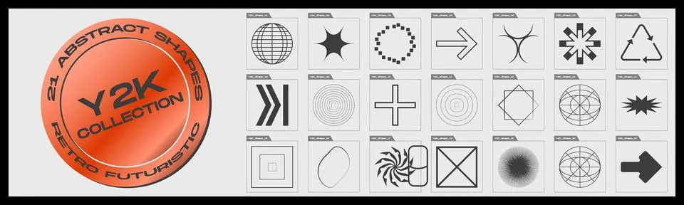 Collection of Y2K elements. Collection of abstract graphic geometric symbols Stock Illustration
