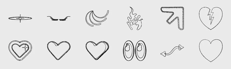 Collection of Y2K elements. Collection of abstract graphic geometric symbols イラスト素材