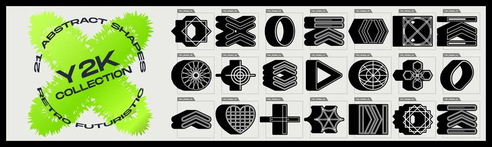 Collection of Y2K elements. Collection of abstract graphic geometric symbols Stock Illustration