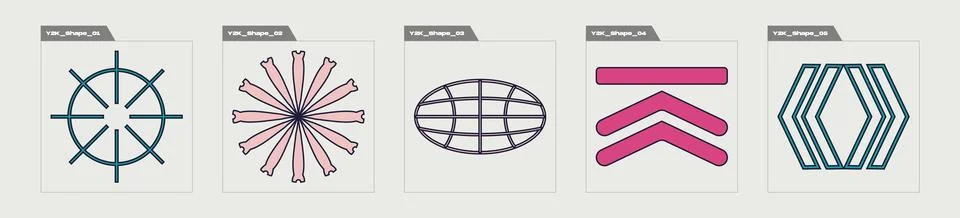 Collection of Y2K elements. Extraordinary Graphic Assets. Elements for graphic Stock Illustration
