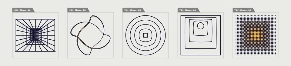 Collection of Y2K elements. Extraordinary Graphic Assets. Modern abstract forms. Stock Illustration