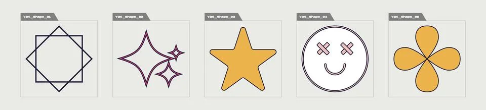 Collection of Y2K elements. Extraordinary Graphic Assets. Templates for notes Stock Illustration