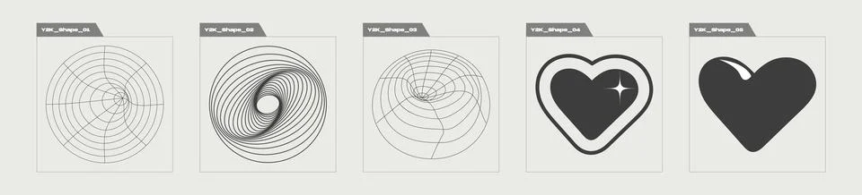 Collection of Y2K elements. Extraordinary Graphic Assets. Objects in y2k style. Stock Illustration