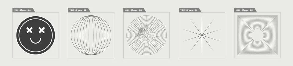 Collection of Y2K elements. Extraordinary Graphic Assets. Flat minimalist icons. Stock Illustration