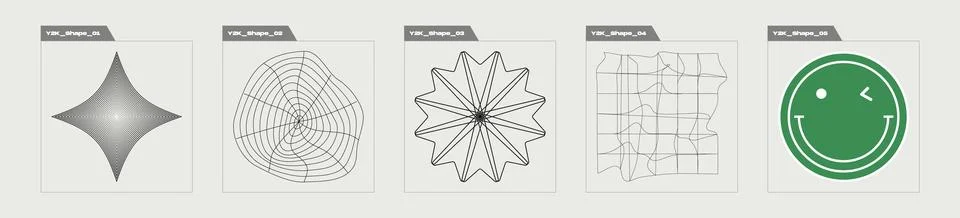 Collection of Y2K elements. Extraordinary Graphic Assets. Objects in y2k style. Stock Illustration