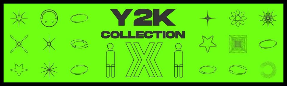 Collection of Y2K elements. Extraordinary Graphic Assets. Flat minimalist icons. Stock Illustration