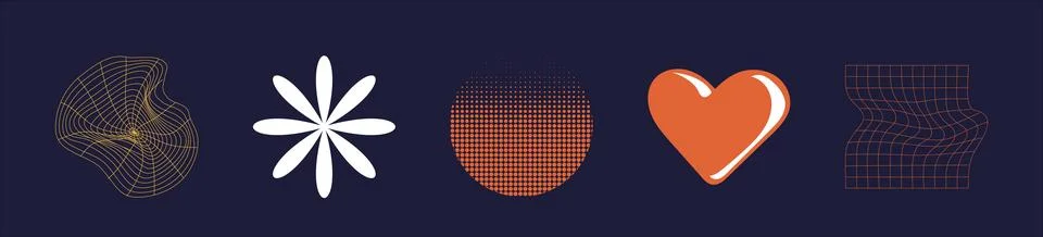 Collection of Y2K elements. Extraordinary Graphic Assets. Modern abstract forms. 스톡 일러스트