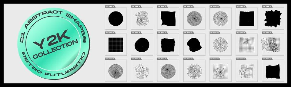 Collection of Y2K elements. Large set of retro objects for design. Simple shapes 스톡 일러스트
