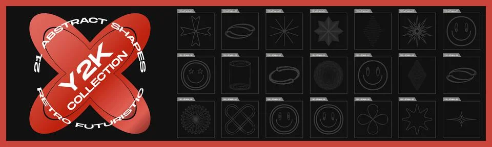 Collection of Y2K elements. Large set of retro objects for design. Abstract Stock Illustration
