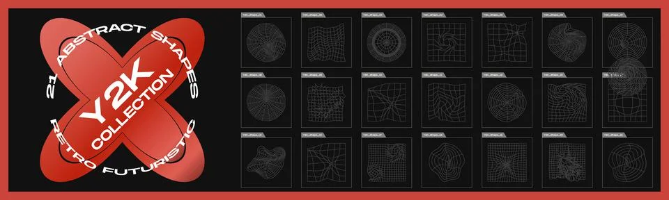 Collection of Y2K elements. Large set of retro objects for design. Simple shapes イラスト素材
