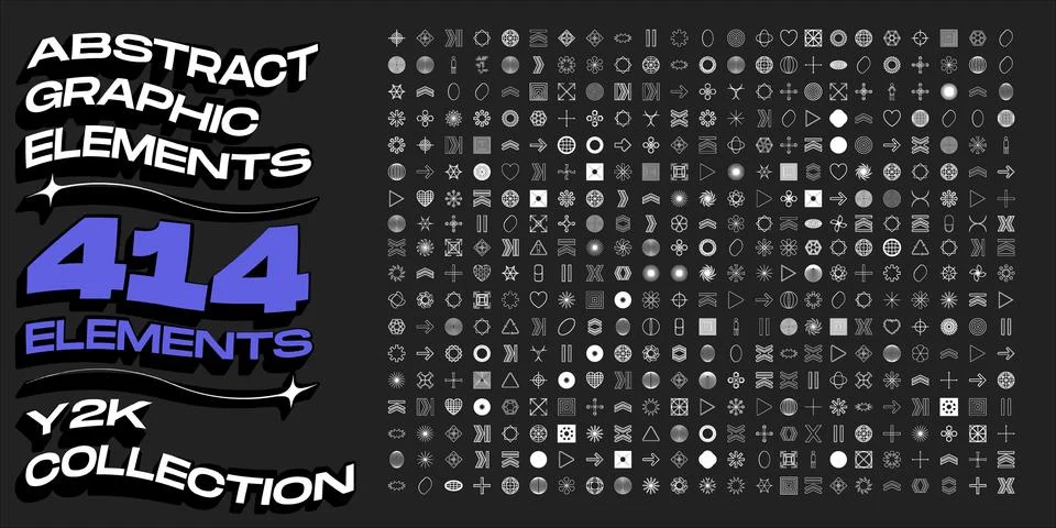Collection of Y2K elements. Large set of retro objects for design. Simple shapes Stock Illustration