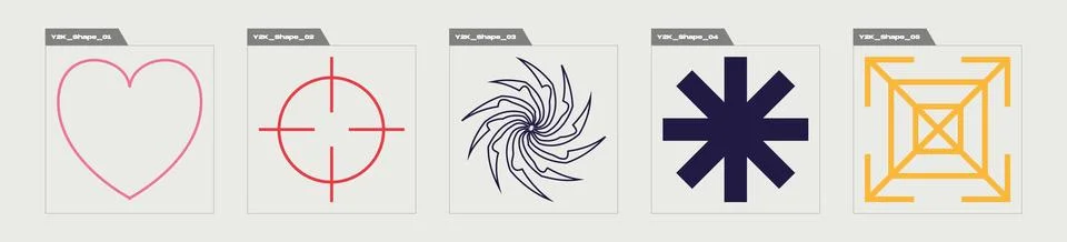 Collection of Y2K elements. Large set of retro objects for design. Flat 库存插图