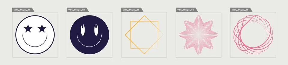 Collection of Y2K elements. Large set of retro objects for design. Objects in イラスト素材