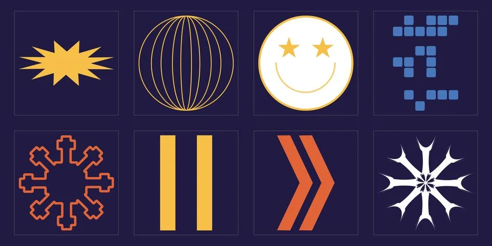 Collection of Y2K elements. Large set of retro objects for design. Flat Illustrazione stock