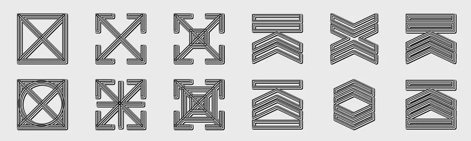 Collection of Y2K elements. Minimalist geometric elements. Objects in y2k style. Stock Illustration