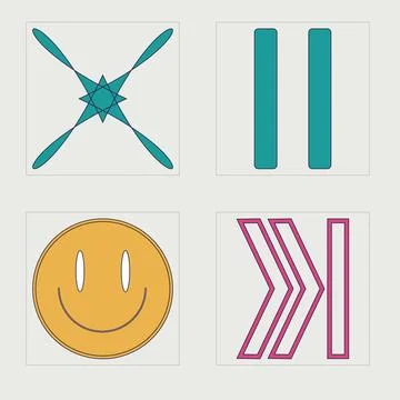 Collection of Y2K elements. Rave psychedelic retro futuristic set. Flat イラスト素材