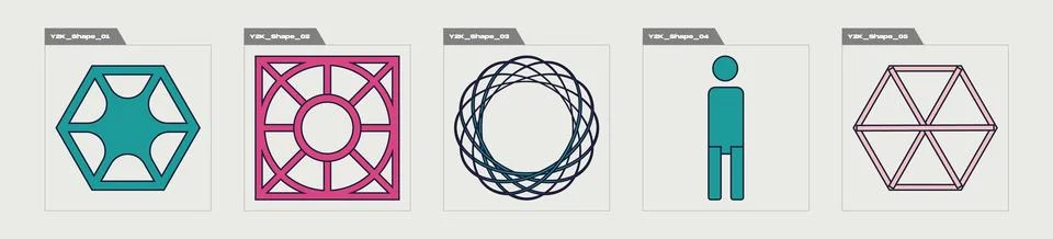 Collection of Y2K elements. Rave psychedelic retro futuristic set. For modern T Illustrazione stock