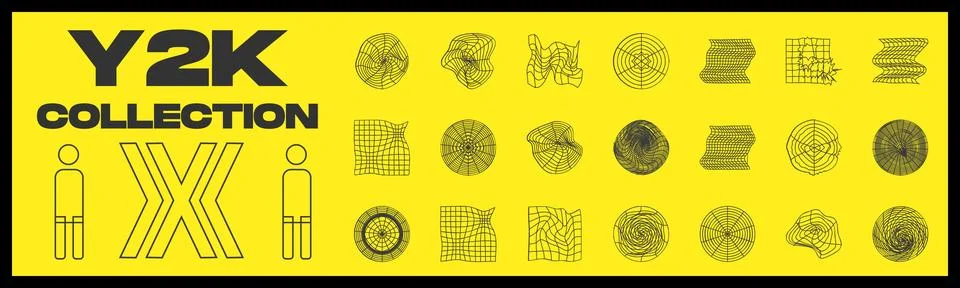 Collection of Y2K elements. Rave psychedelic retro futuristic set. Modern イラスト素材