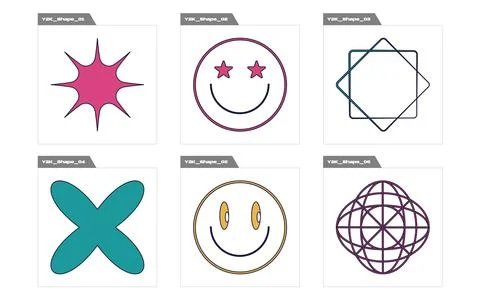 Collection of Y2K elements. Rave psychedelic retro futuristic set. Flat Stock Illustration