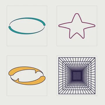 Collection of Y2K elements. Rave psychedelic retro futuristic set. Elements for 스톡 일러스트