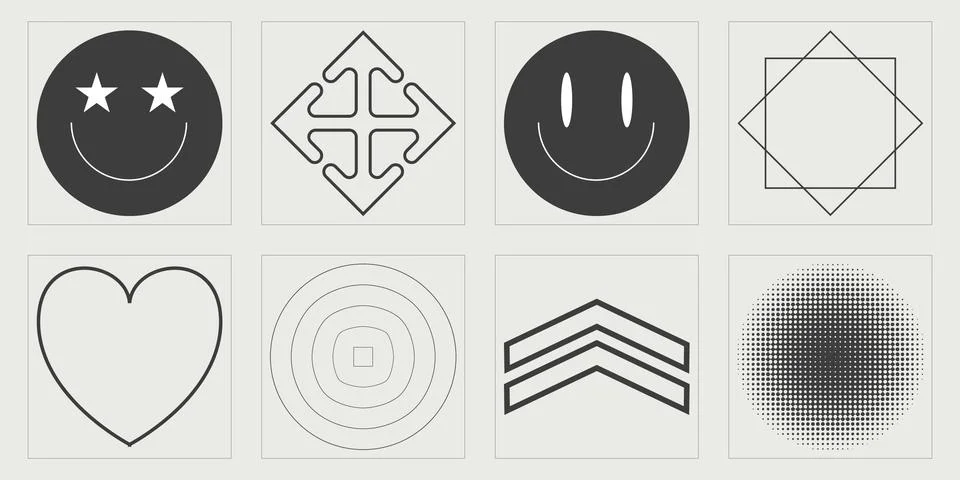 Collection of Y2K elements. Rave psychedelic retro futuristic set. Templates for Stock Illustration