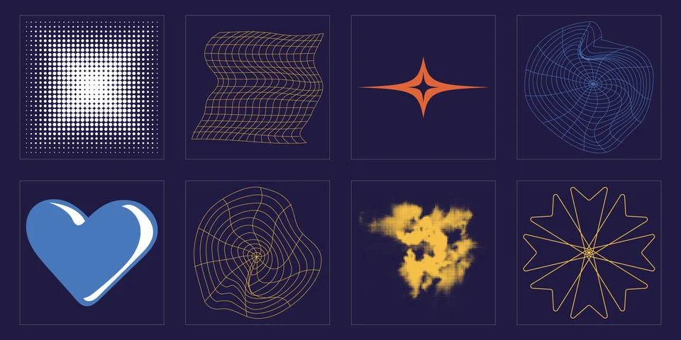 Collection of Y2K elements. Rave psychedelic retro futuristic set. Flat イラスト素材