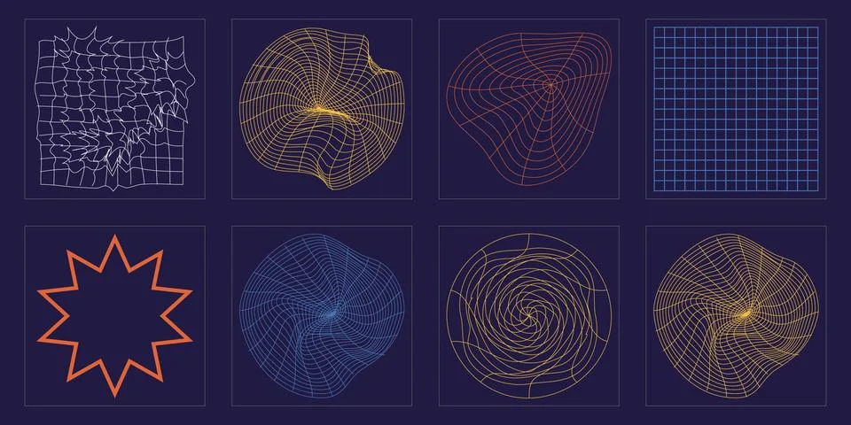 Collection of Y2K elements. Rave psychedelic retro futuristic set. Modern 스톡 일러스트
