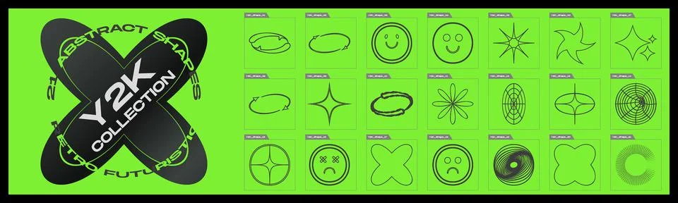 Collection of Y2K elements. Trendy geometric design elements. Abstract bauhaus Illustrazione stock