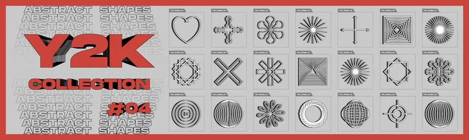 Collection of Y2K elements. Trendy geometric design elements. Abstract bauhaus Stock Illustration