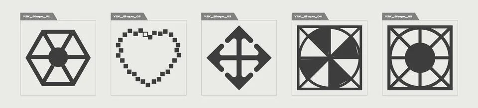 Collection of Y2K elements. Trendy geometric postmodern figures. Cyberpunk Stockillustratie
