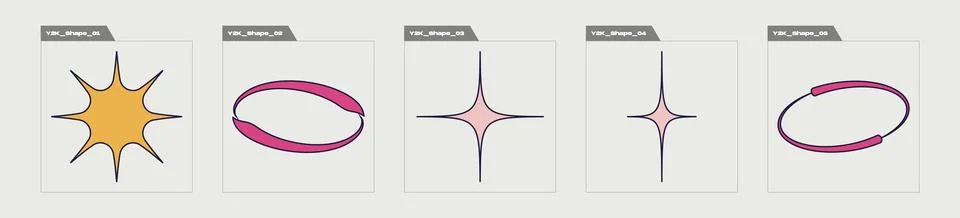 Collection of Y2K elements. Trendy geometric postmodern figures. Templates for イラスト素材
