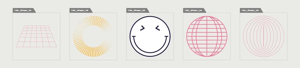 Collection of Y2K elements. Trendy geometric postmodern figures. Objects in y2k イラスト素材