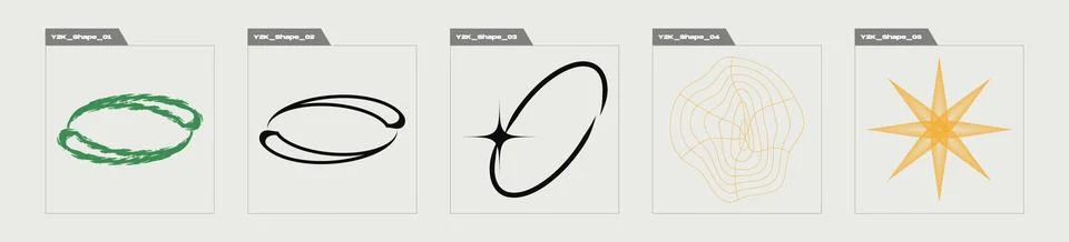 Collection of Y2K elements. Trendy geometric postmodern figures. Flat minimalist Stock Illustration
