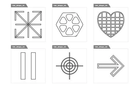 Collection of Y2K elements. Trendy geometric postmodern figures. Objects in y2k 스톡 일러스트