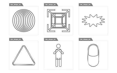 Collection of Y2K elements. Trendy geometric postmodern figures. Elements for イラスト素材