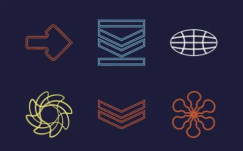 Collection of Y2K elements. Trendy geometric postmodern figures. Cyberpunk Stock Illustration