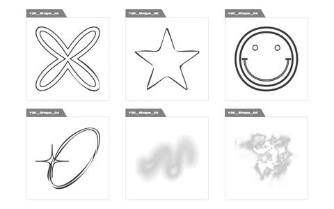 Collection of Y2K elements. Trendy geometric postmodern figures. For modern T Stockillustratie