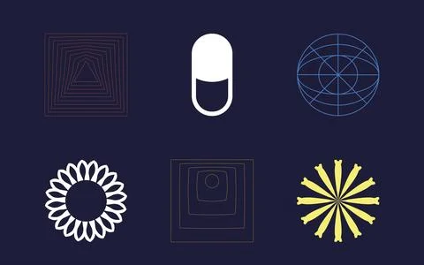 Collection of Y2K elements. Trendy geometric postmodern figures. Elements for イラスト素材