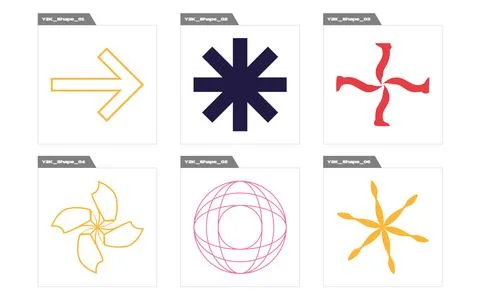 Collection of Y2K elements. Trendy geometric postmodern figures. Flat minimalist 库存插图
